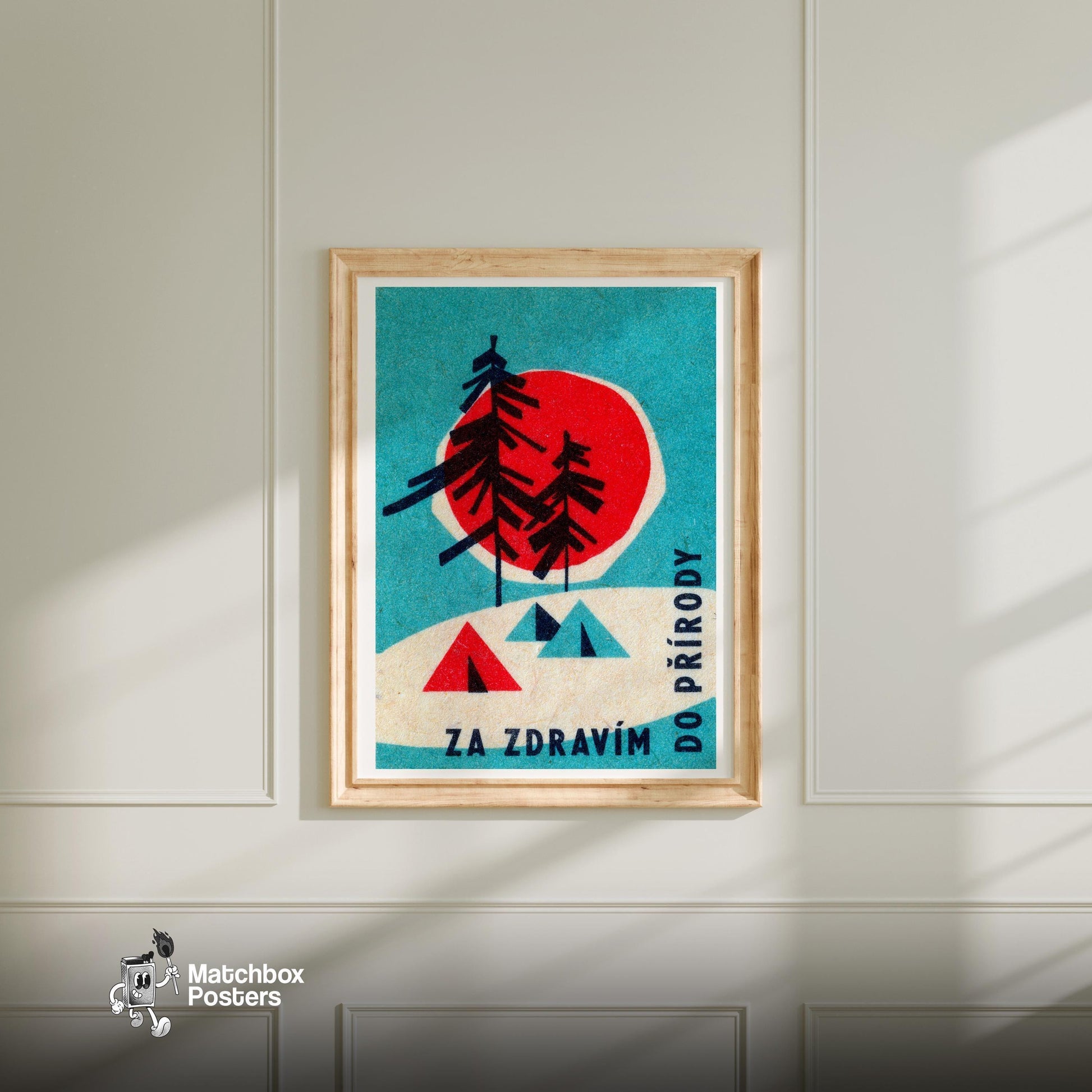 Stylized Trees - vintage matchbox label print - bedroom mockup