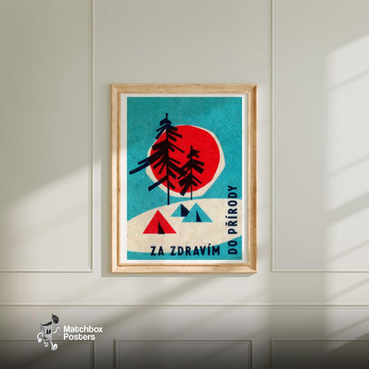 Stylized Trees - vintage matchbox label print - bedroom mockup