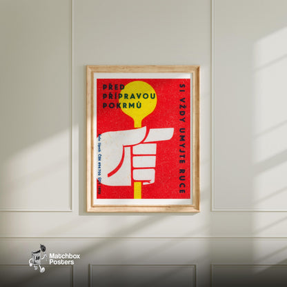 Hand Holding Object - vintage matchbox label print - bedroom mockup