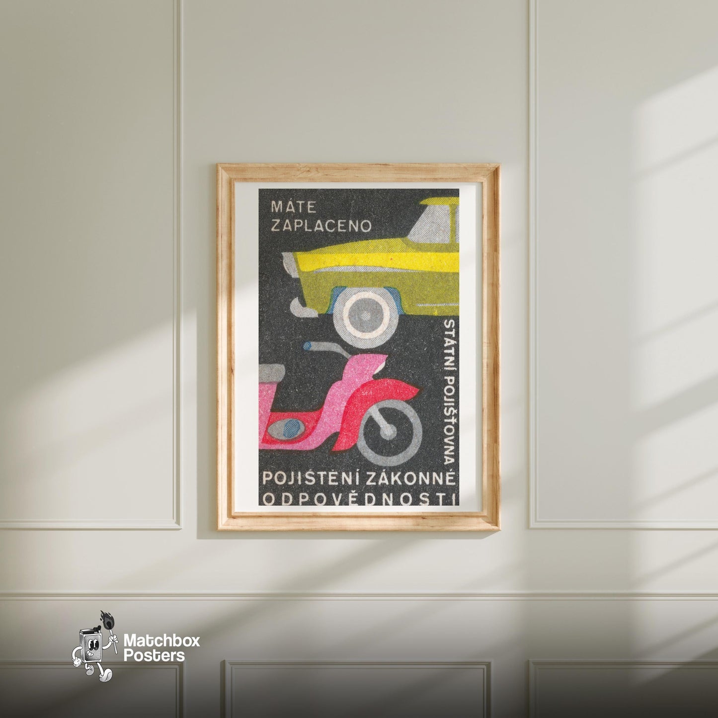 Car and Scooter - vintage matchbox label print - bedroom mockup