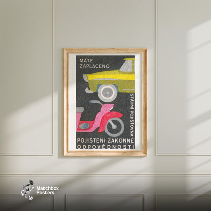 Car and Scooter - vintage matchbox label print - bedroom mockup