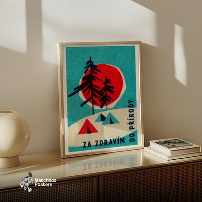 Stylized Trees - vintage matchbox label print - size comparison