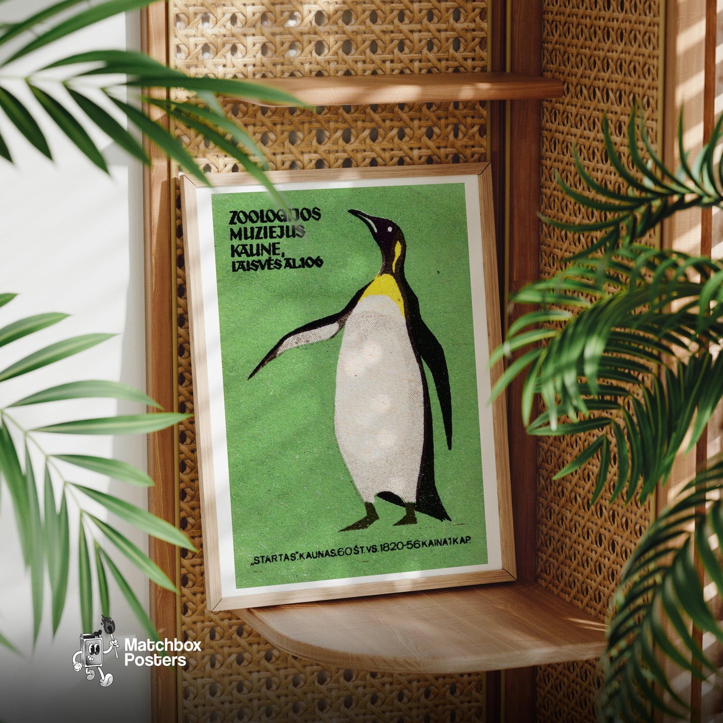 Penguin Standing - vintage matchbox label print - office wall