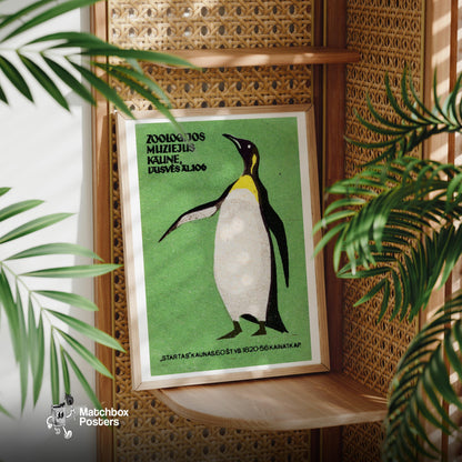 Penguin Standing - vintage matchbox label print - office wall