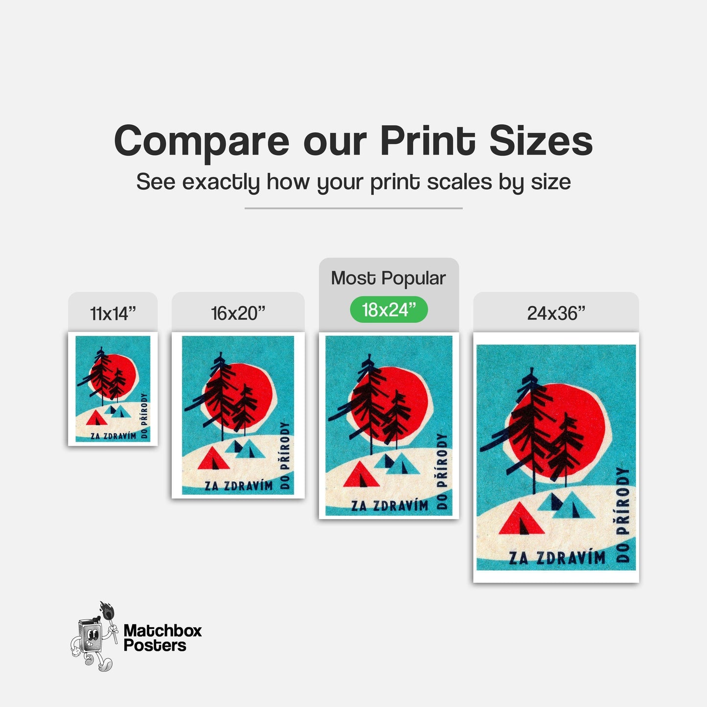 Stylized Trees - vintage matchbox label print - gallery wall preview