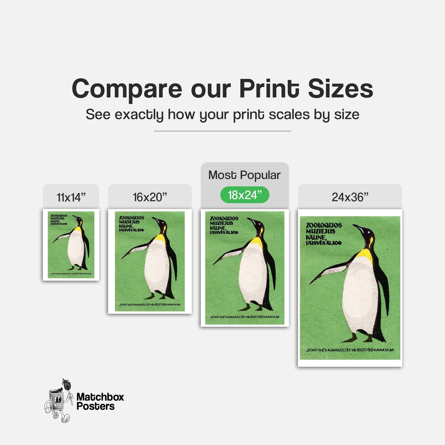 Penguin Standing - vintage matchbox label print - gallery wall preview