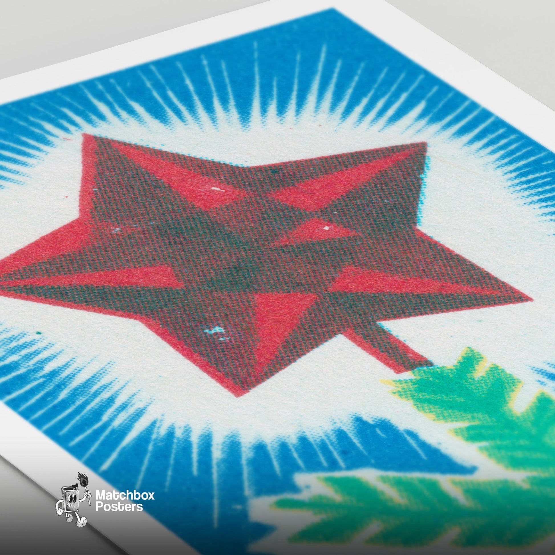 Red Star Christmas Tree - vintage matchbox label print - close-up detail
