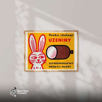 Rabbit - vintage matchbox label print - bedroom mockup