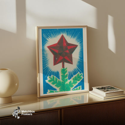 Red Star Christmas Tree - vintage matchbox label print - size comparison