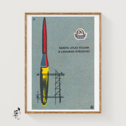 Atlas Rocket Launch - vintage matchbox label print