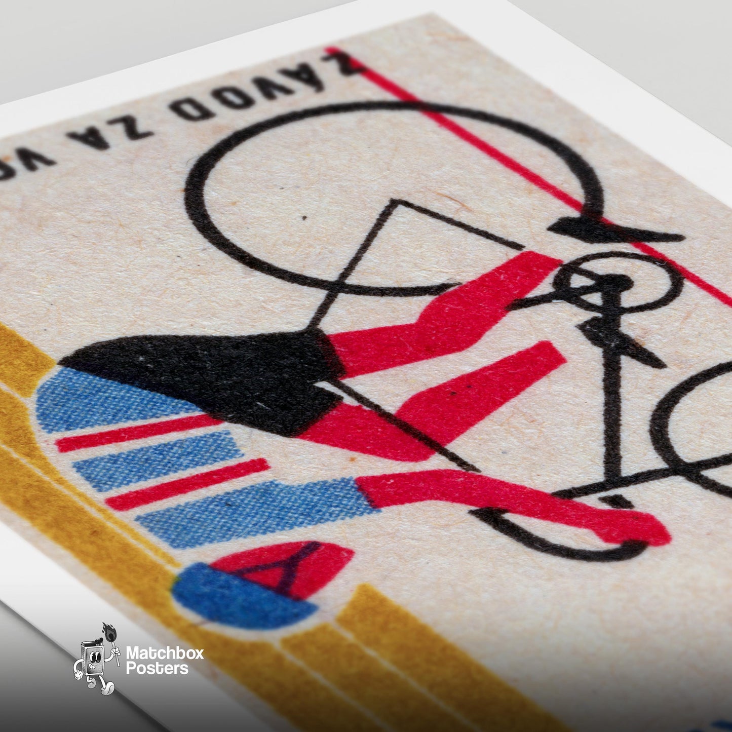 Cyclist - vintage matchbox label print - close-up detail