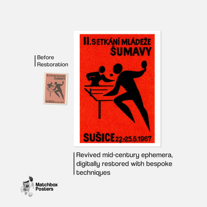 Table Tennis - vintage matchbox label print - framed wall art preview