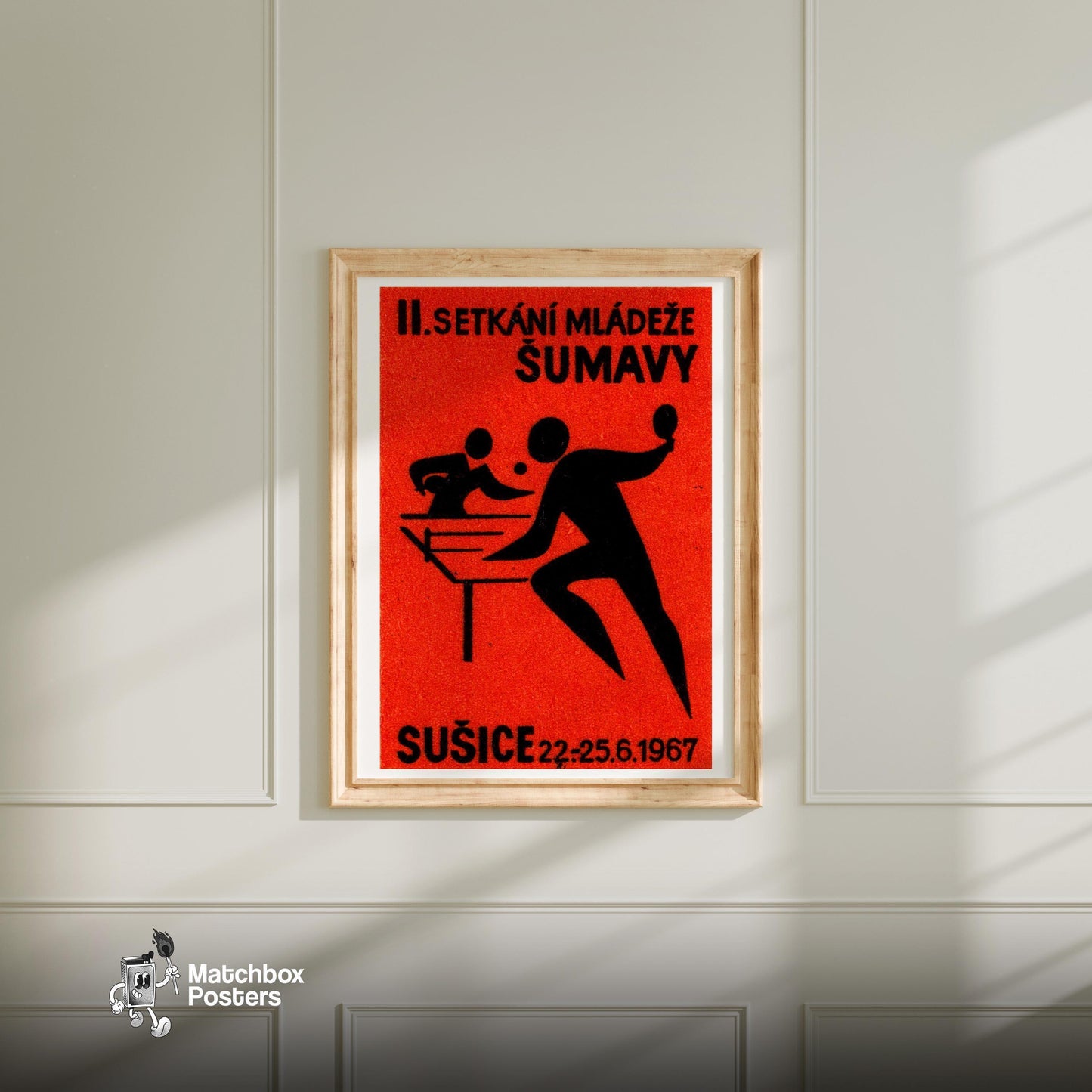 Table Tennis - vintage matchbox label print - bedroom mockup