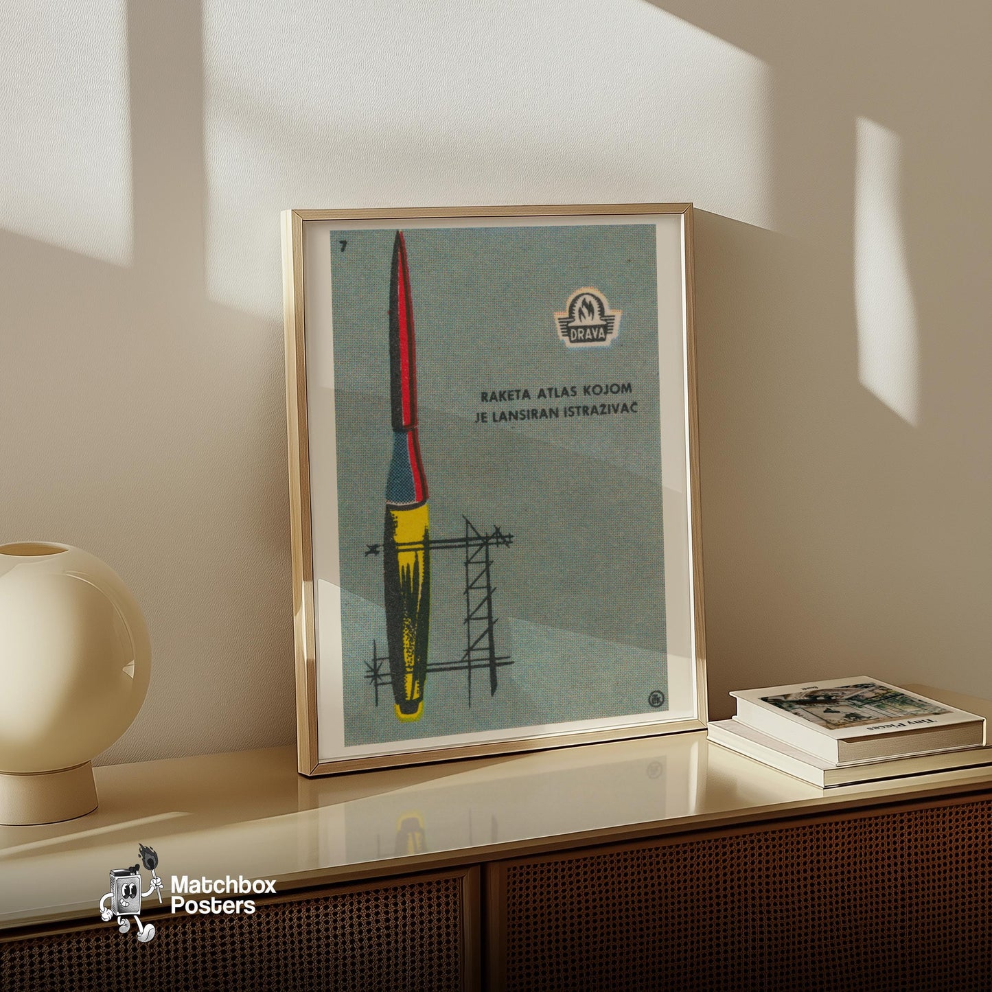 Atlas Rocket Launch - vintage matchbox label print - size comparison