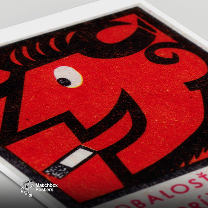 Smoking Devil Ram - vintage matchbox label print - close-up detail