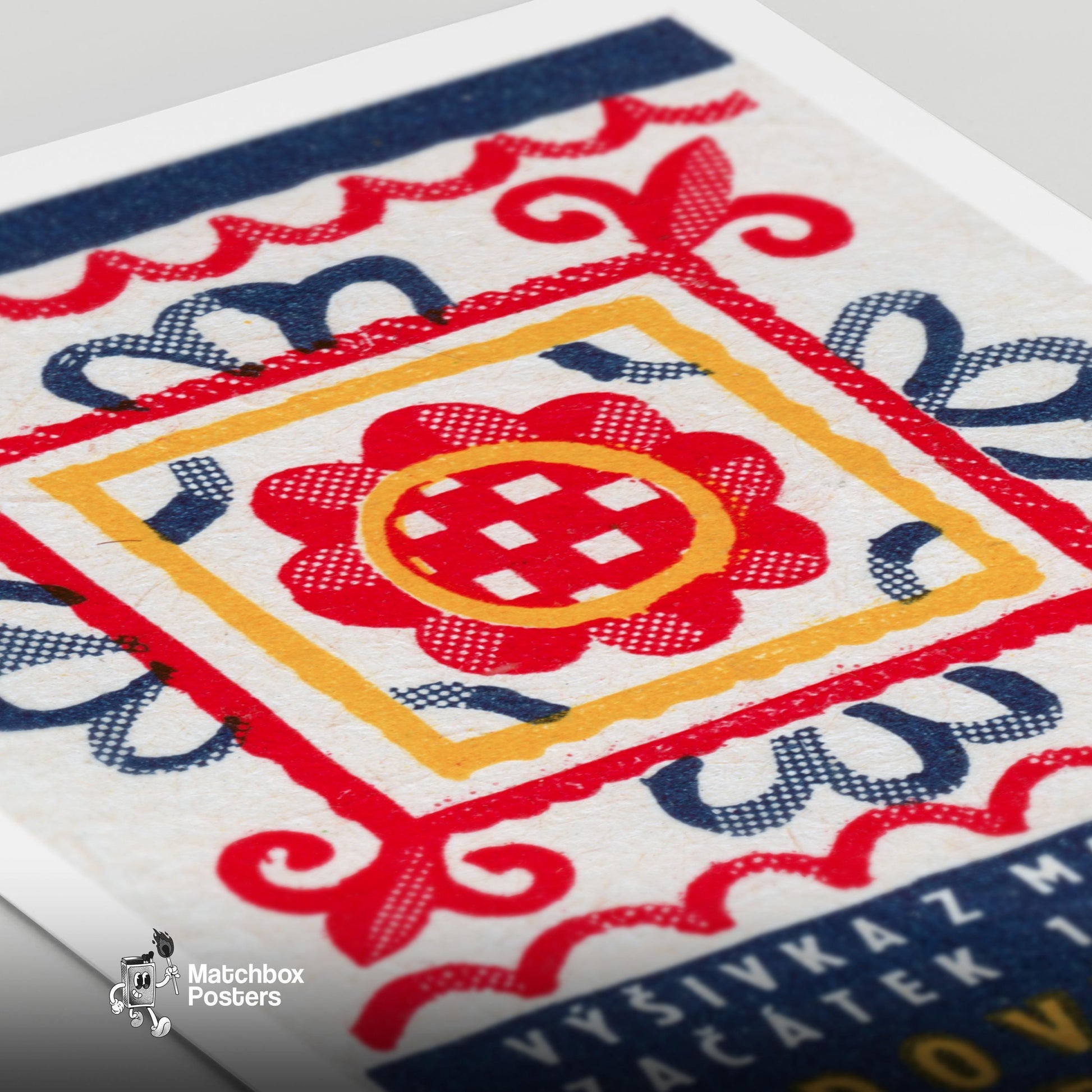 Folk Art Pattern - vintage matchbox label print - close-up detail