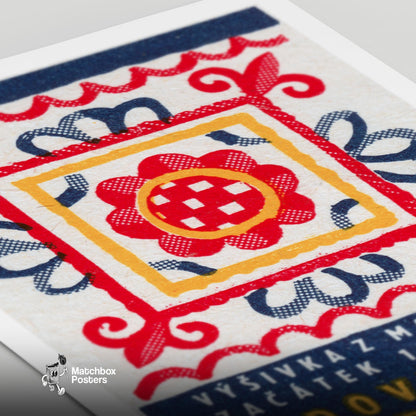Folk Art Pattern - vintage matchbox label print - close-up detail