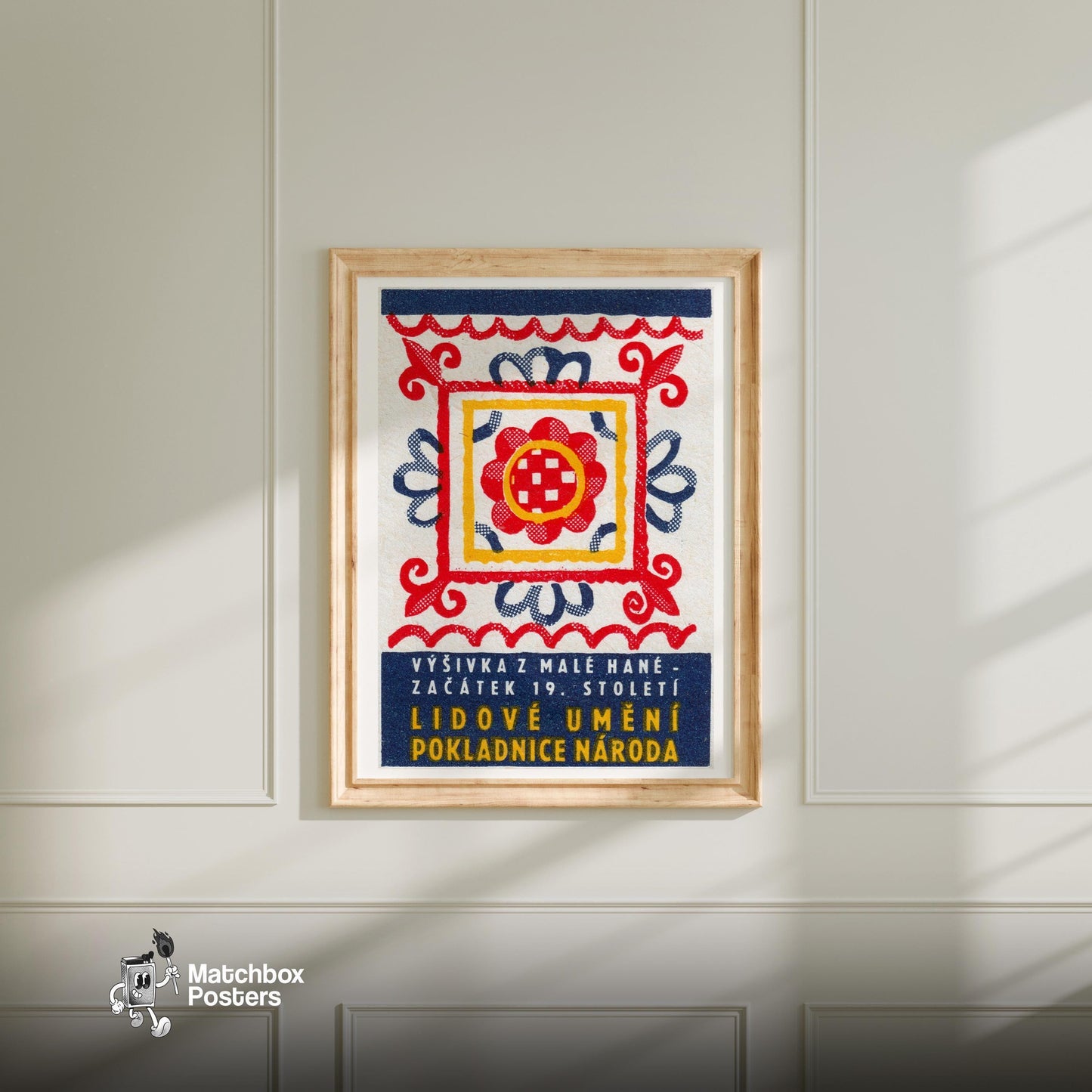 Folk Art Pattern - vintage matchbox label print - bedroom mockup
