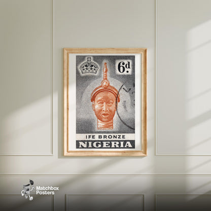Bronze Statue - vintage matchbox label print - bedroom mockup