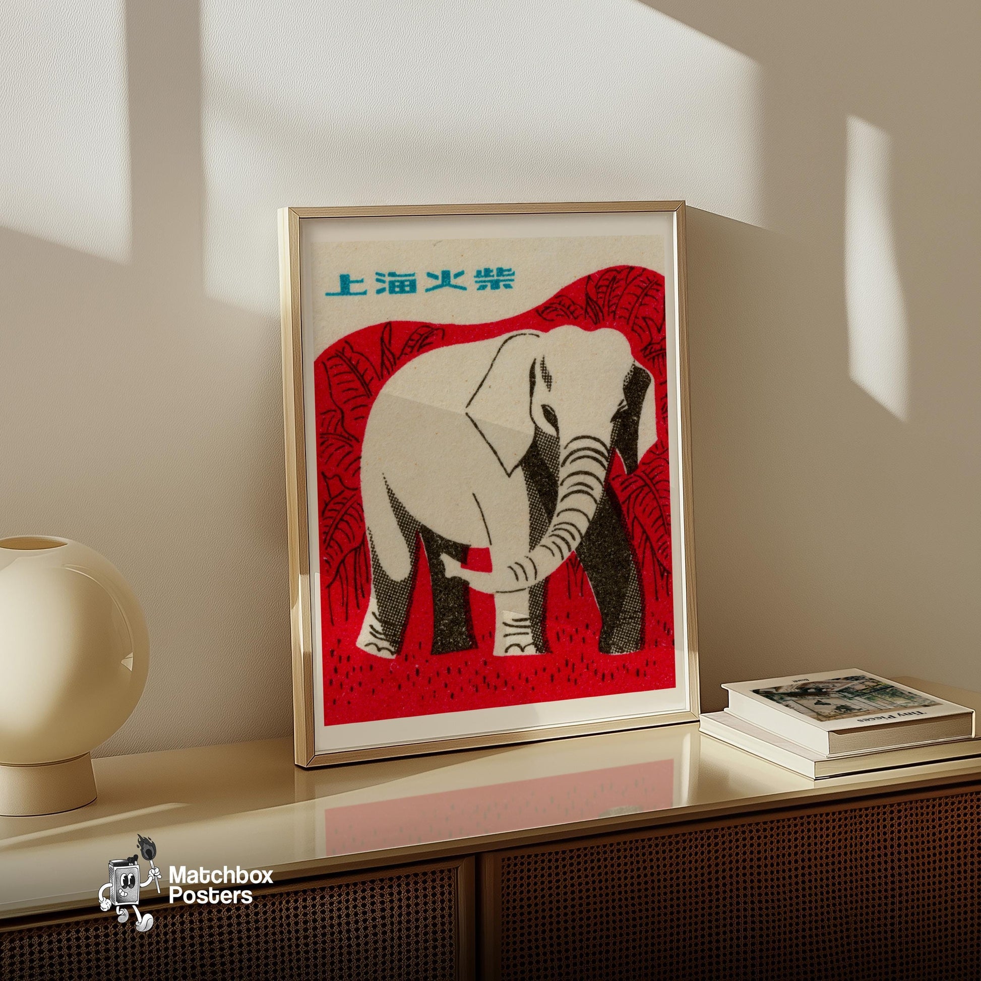 Elephant - vintage matchbox label print - size comparison