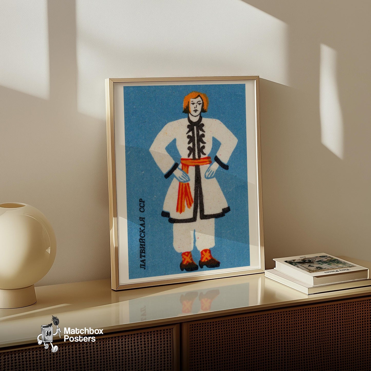 Latvian Man - vintage matchbox label print - size comparison
