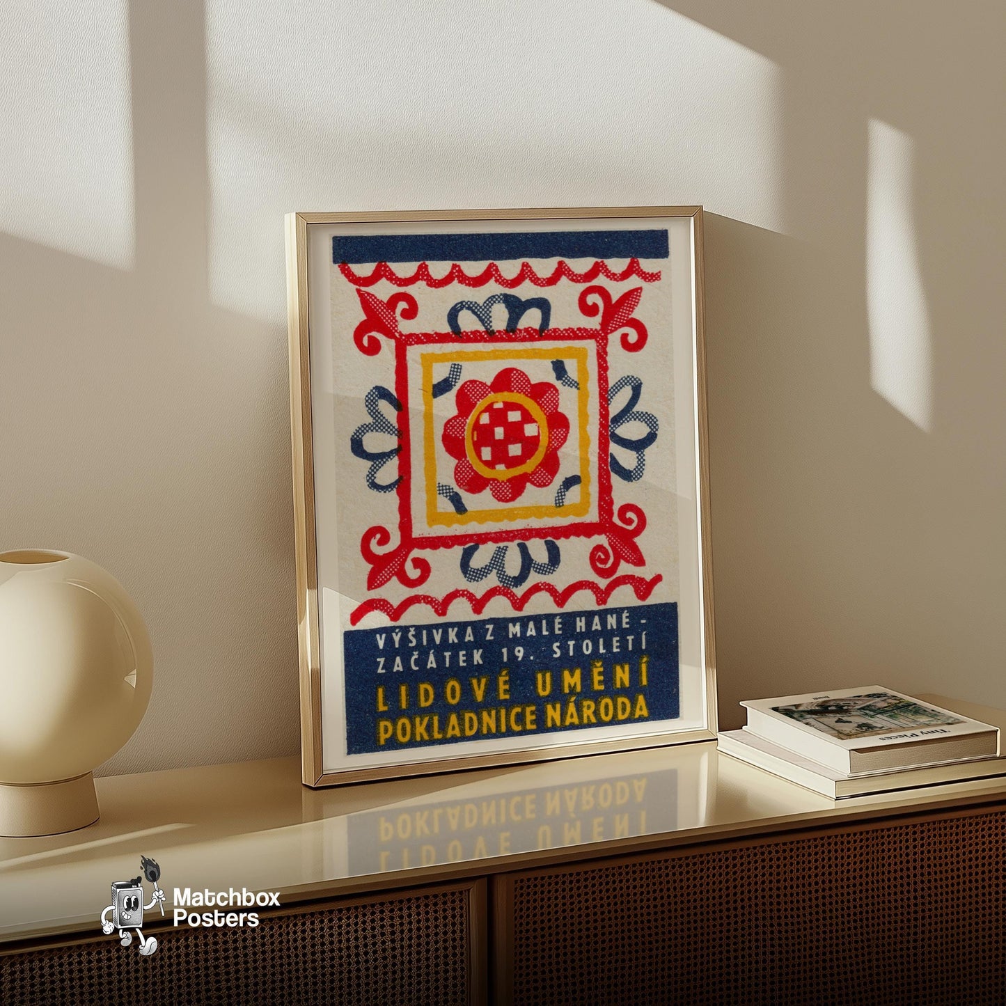 Folk Art Pattern - vintage matchbox label print - size comparison