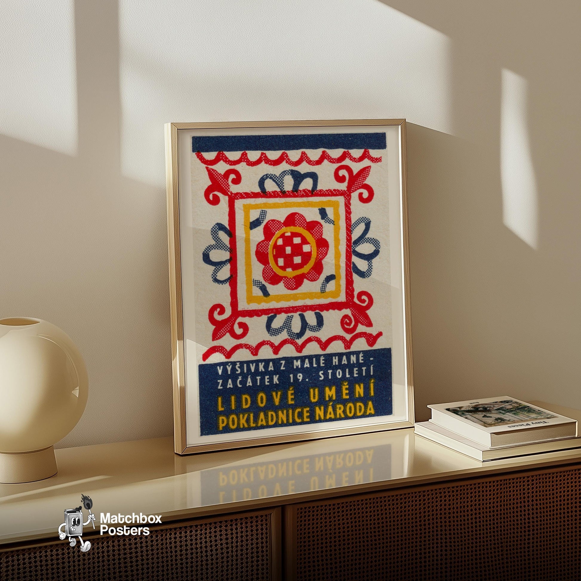 Folk Art Pattern - vintage matchbox label print - size comparison