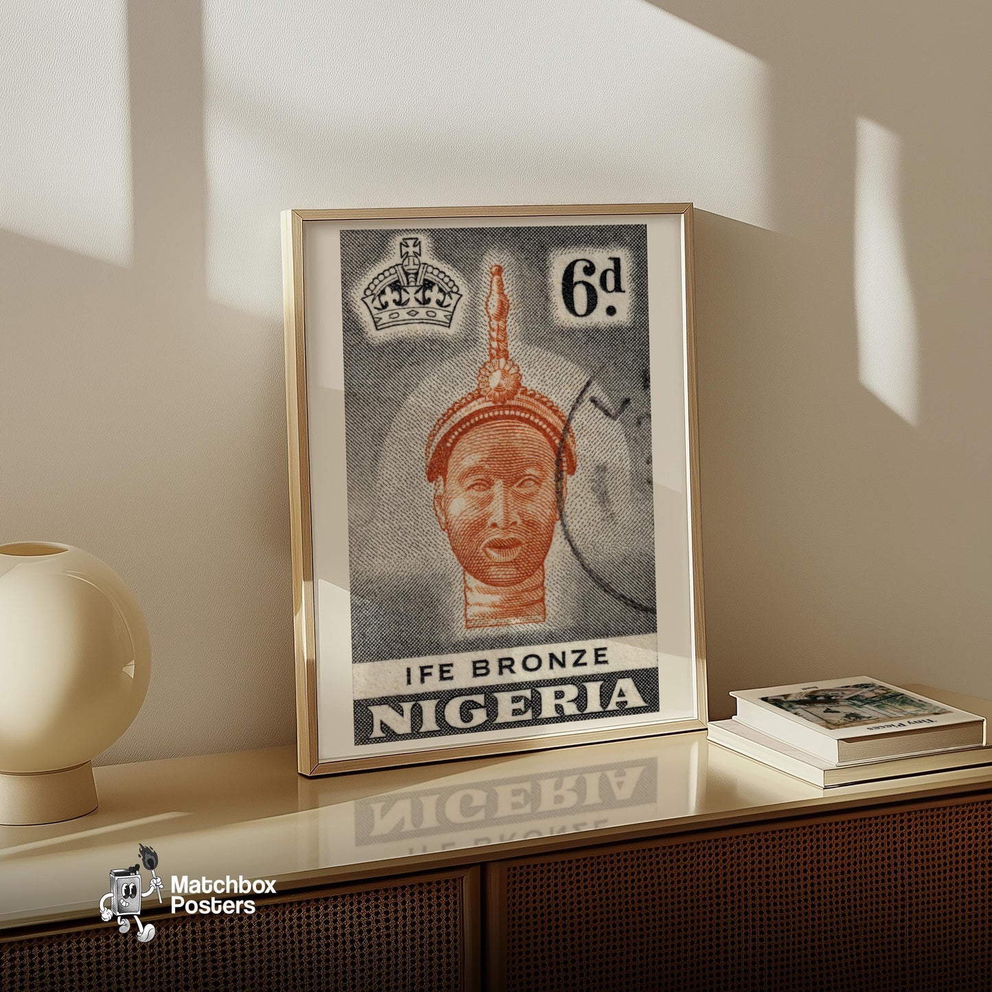 Bronze Statue - vintage matchbox label print - size comparison