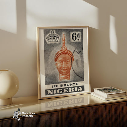 Bronze Statue - vintage matchbox label print - size comparison