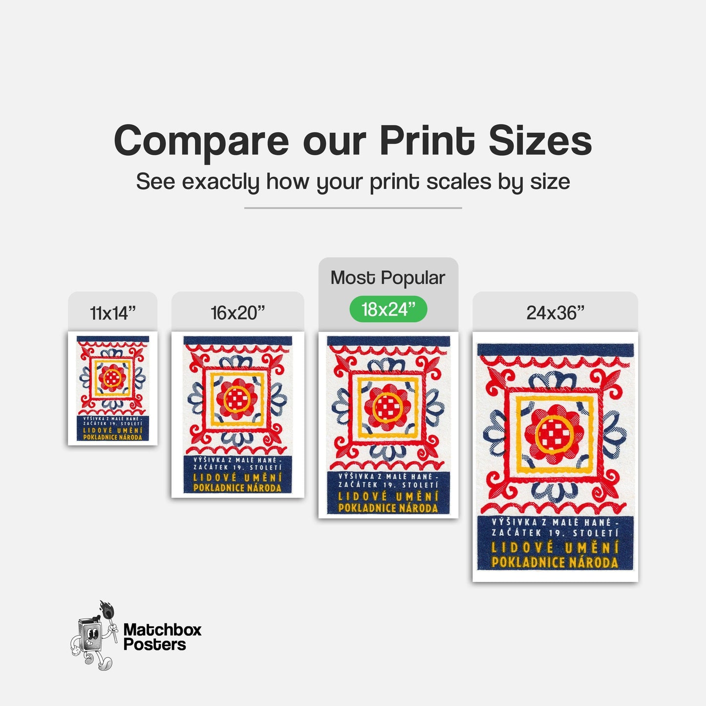 Folk Art Pattern - vintage matchbox label print - gallery wall preview