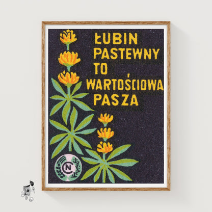 Yellow Lupin Flowers - vintage matchbox label print