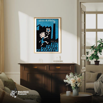 Girl with Flower - vintage matchbox label print - living room mockup