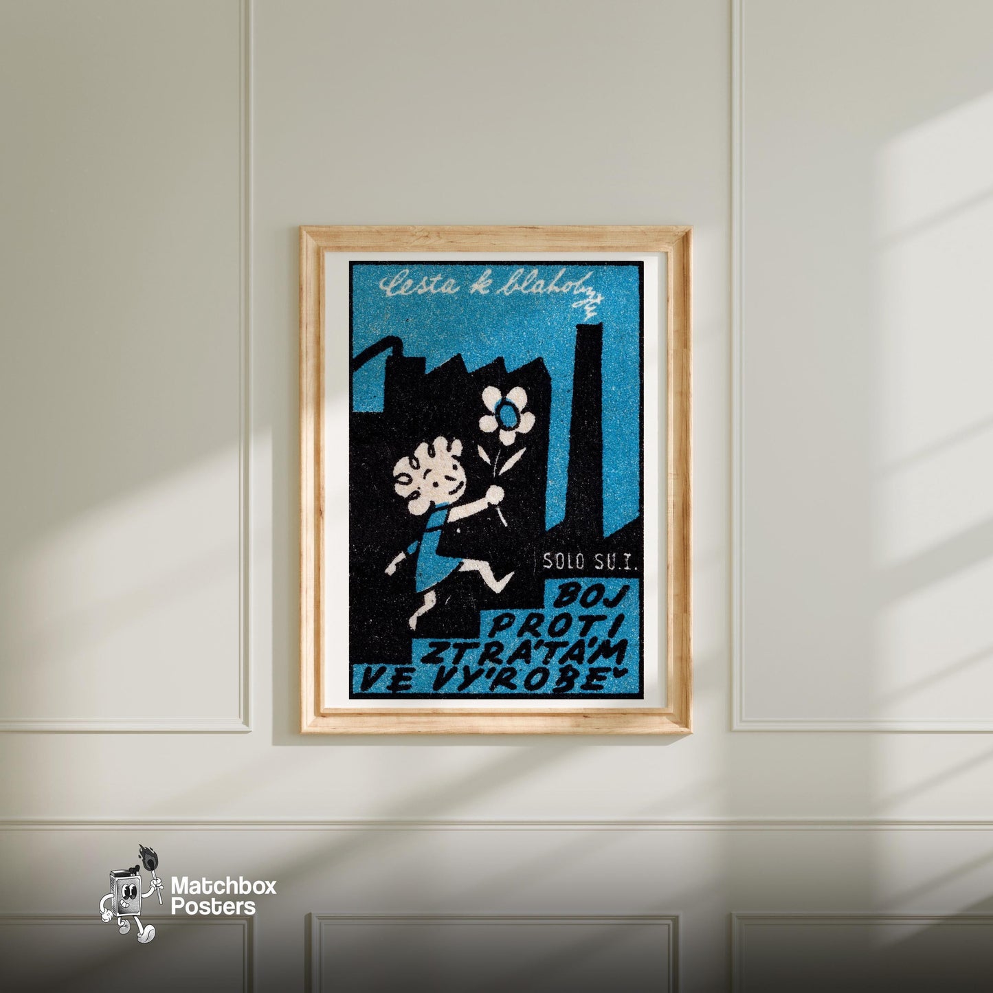 Girl with Flower - vintage matchbox label print - bedroom mockup