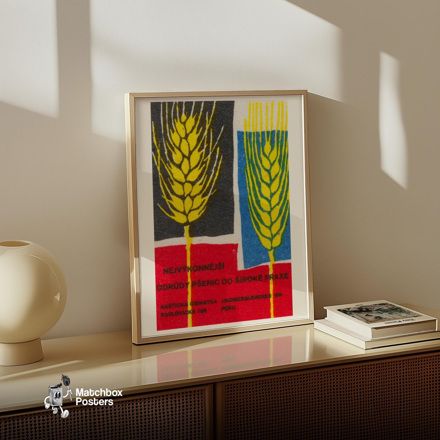 Stylized Wheat Heads - vintage matchbox label print - size comparison