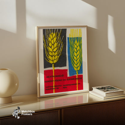Stylized Wheat Heads - vintage matchbox label print - size comparison