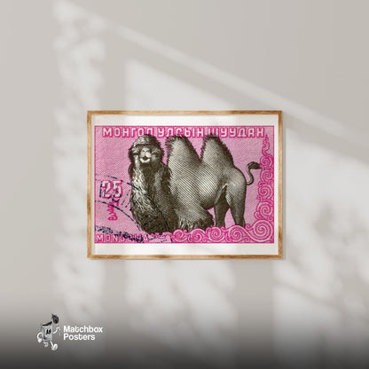 Mongolian Camel Postage Stamp Print - vintage matchbox label print - bedroom mockup