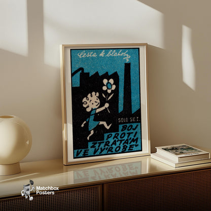 Girl with Flower - vintage matchbox label print - size comparison