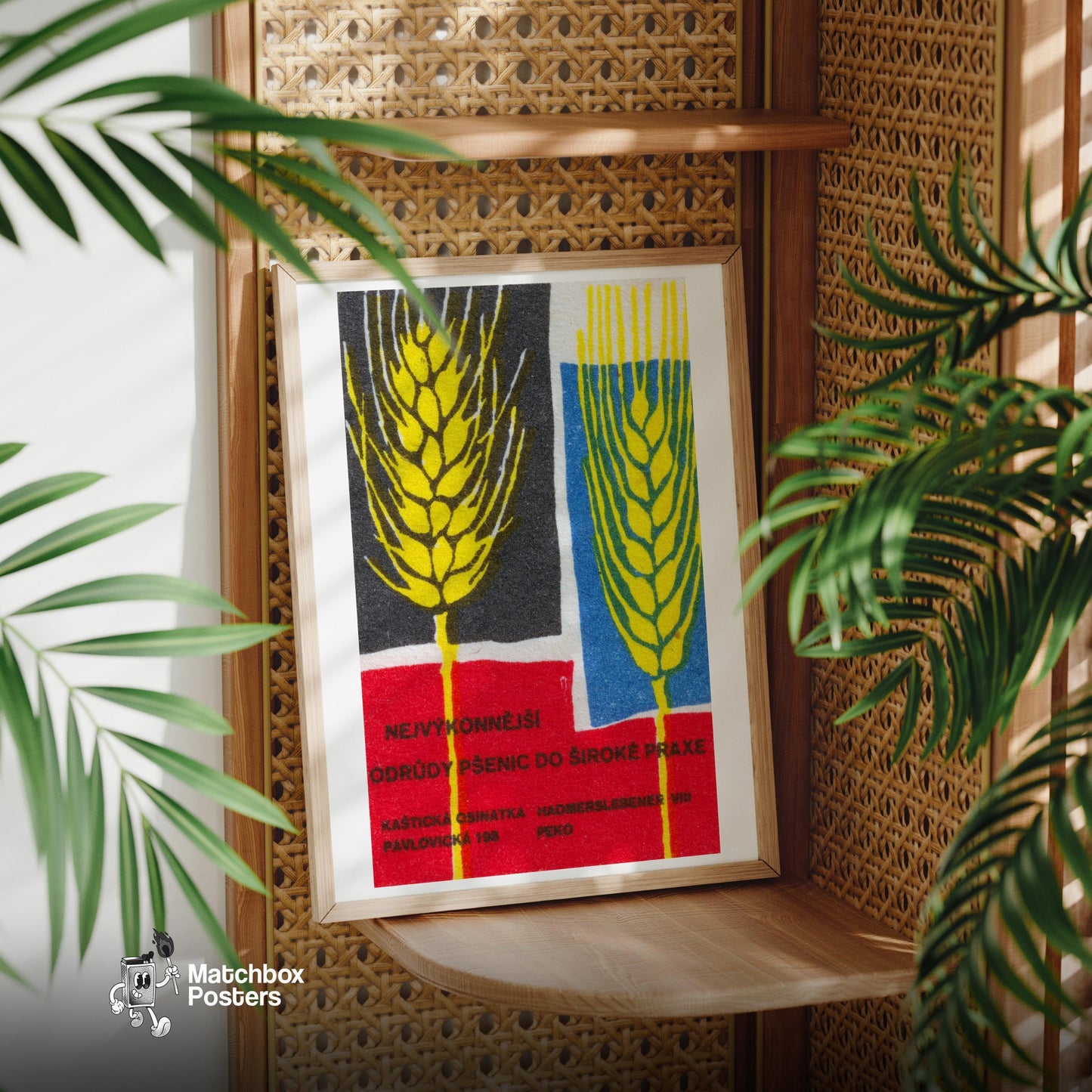 Stylized Wheat Heads - vintage matchbox label print - office wall