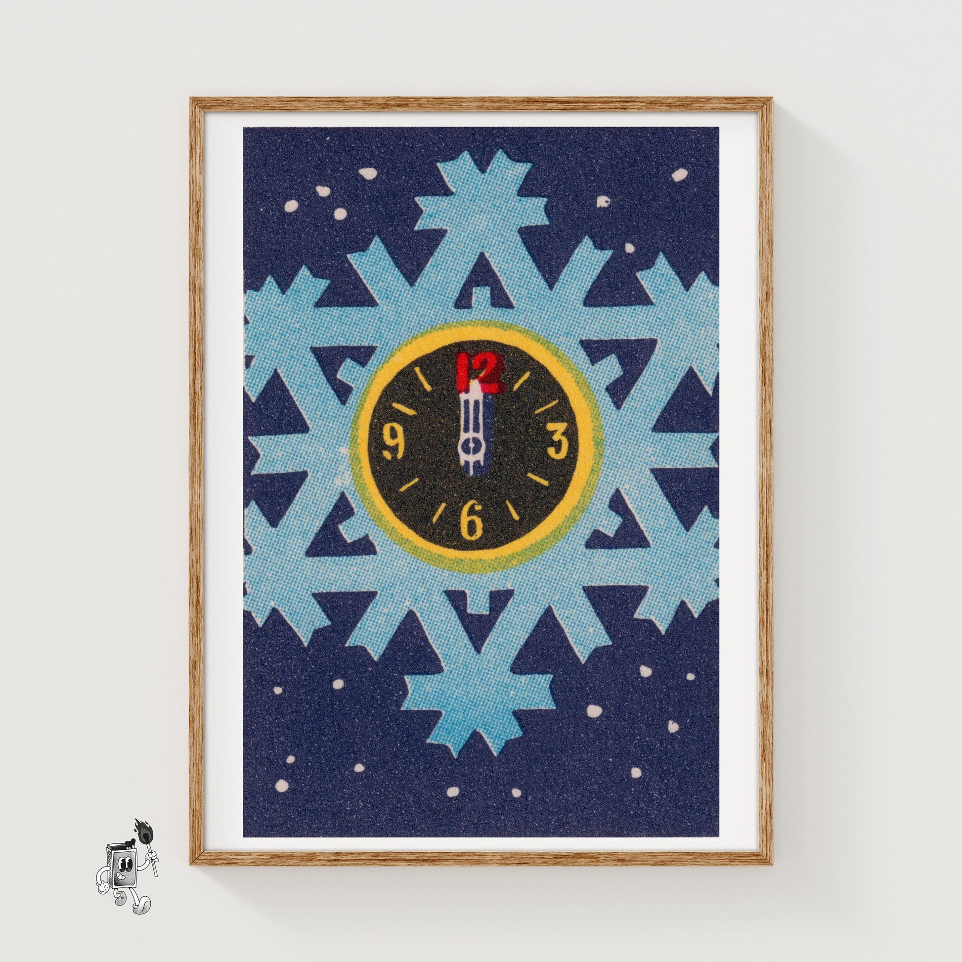 Clock on Snowflake - vintage matchbox label print