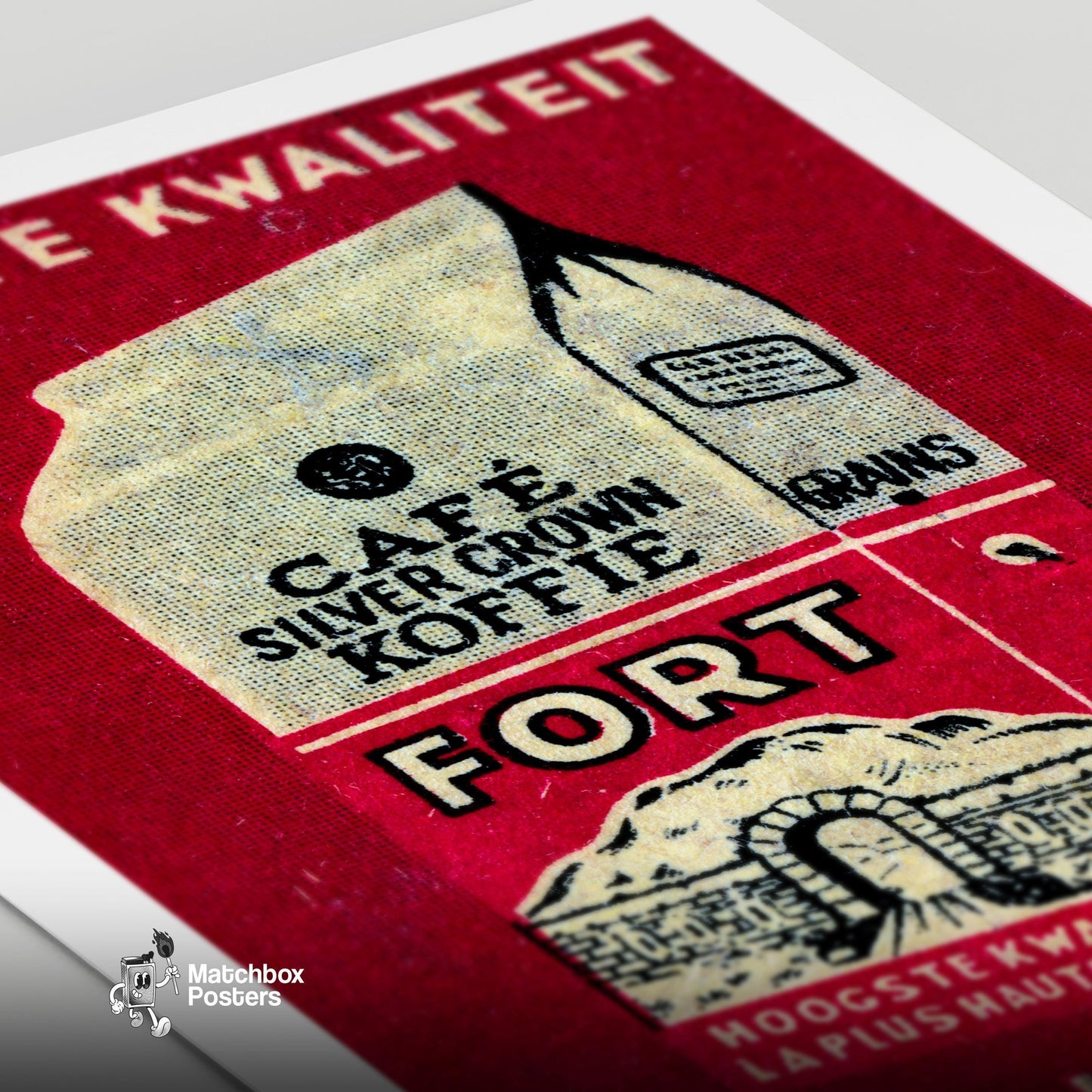Illustration Of A Coffee Package - vintage matchbox label print - close-up detail