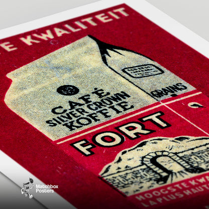 Illustration Of A Coffee Package - vintage matchbox label print - close-up detail