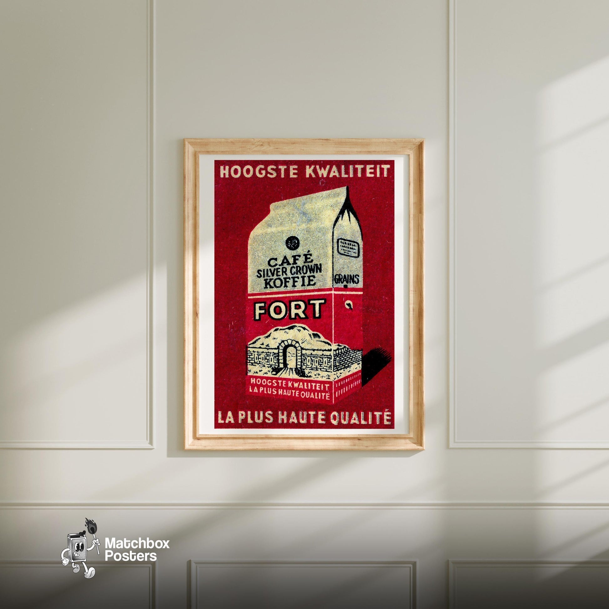 Illustration Of A Coffee Package - vintage matchbox label print - bedroom mockup