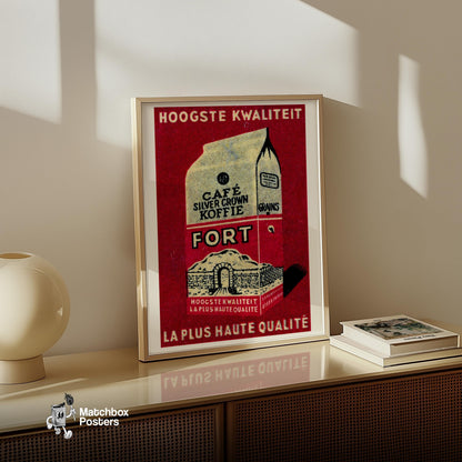 Illustration Of A Coffee Package - vintage matchbox label print - size comparison