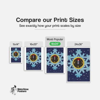 Clock on Snowflake - vintage matchbox label print - gallery wall preview
