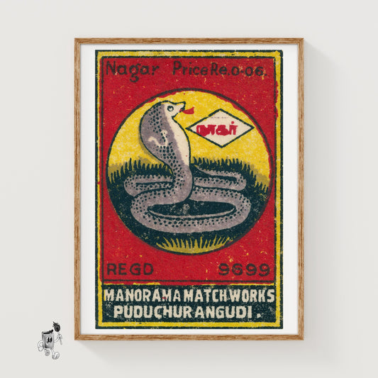 Cobra Snake - vintage matchbox label print