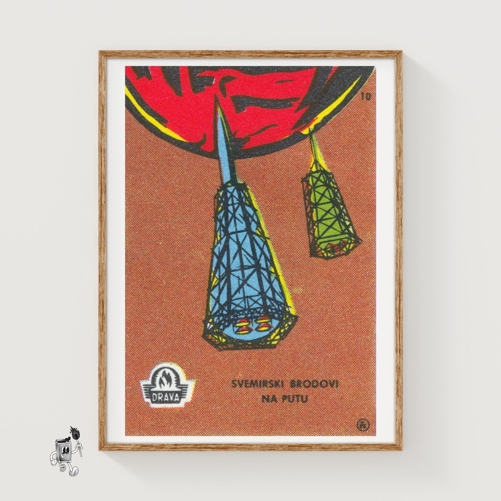 Space Ships Travelling - vintage matchbox label print