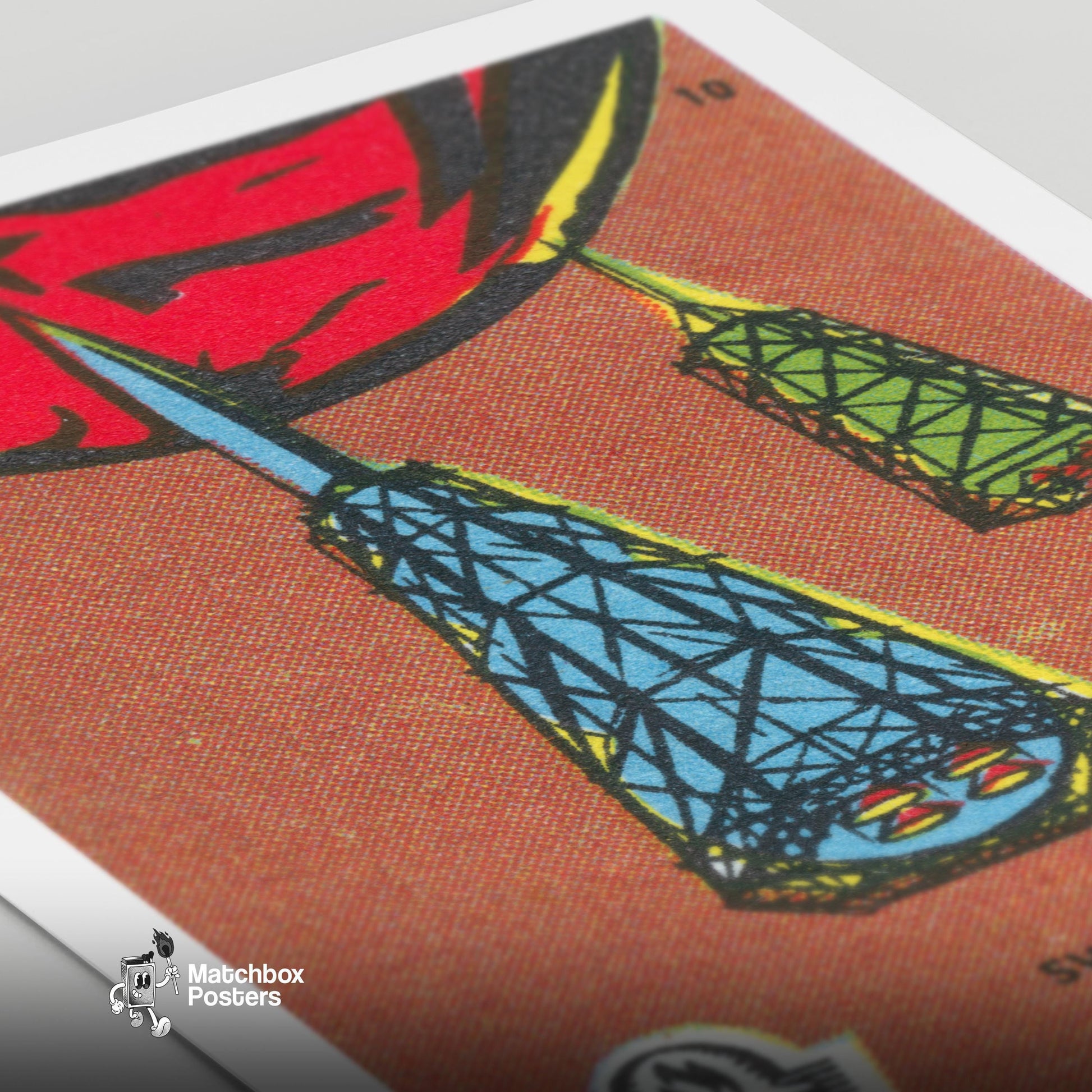 Space Ships Travelling - vintage matchbox label print - close-up detail