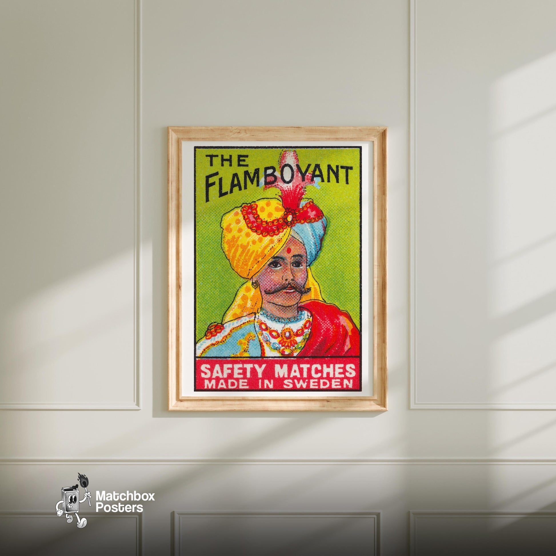 Turbaned Man - vintage matchbox label print - bedroom mockup