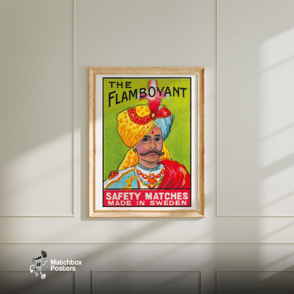 Turbaned Man - vintage matchbox label print - bedroom mockup
