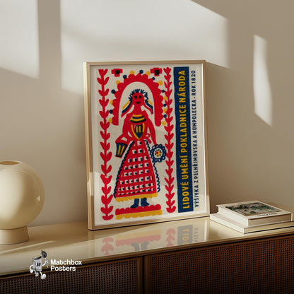 Folk Woman - vintage matchbox label print - size comparison